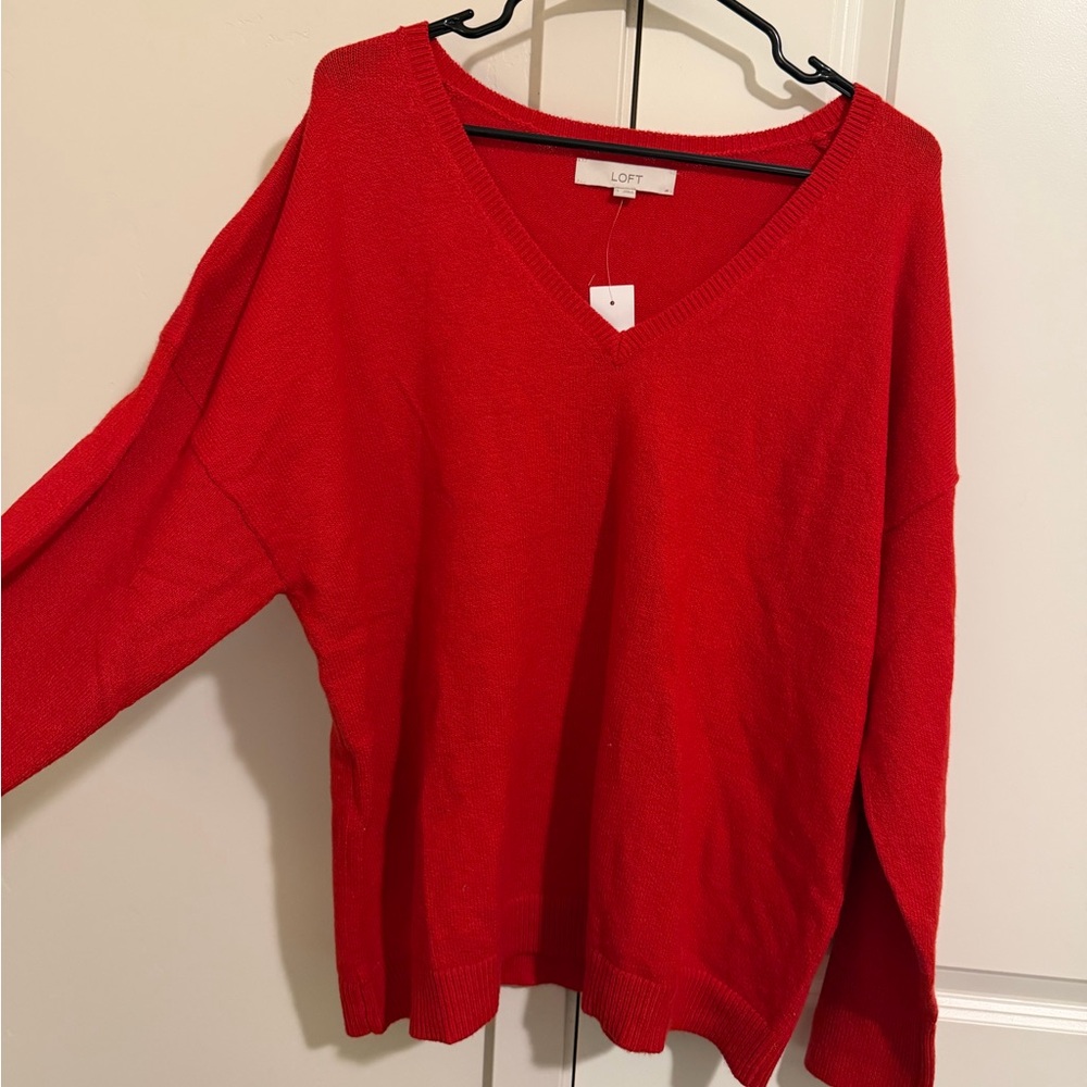 LOFT  Vibrant Red V-Neck Sweater NEW w/ tag